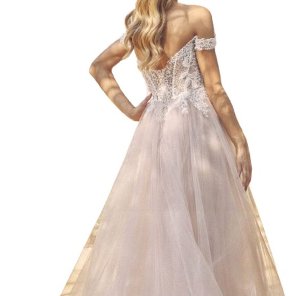 NWT Nox Anabel C1107W Tulle Prom Dress White & Nude Size 2 - Picture 2 of 8